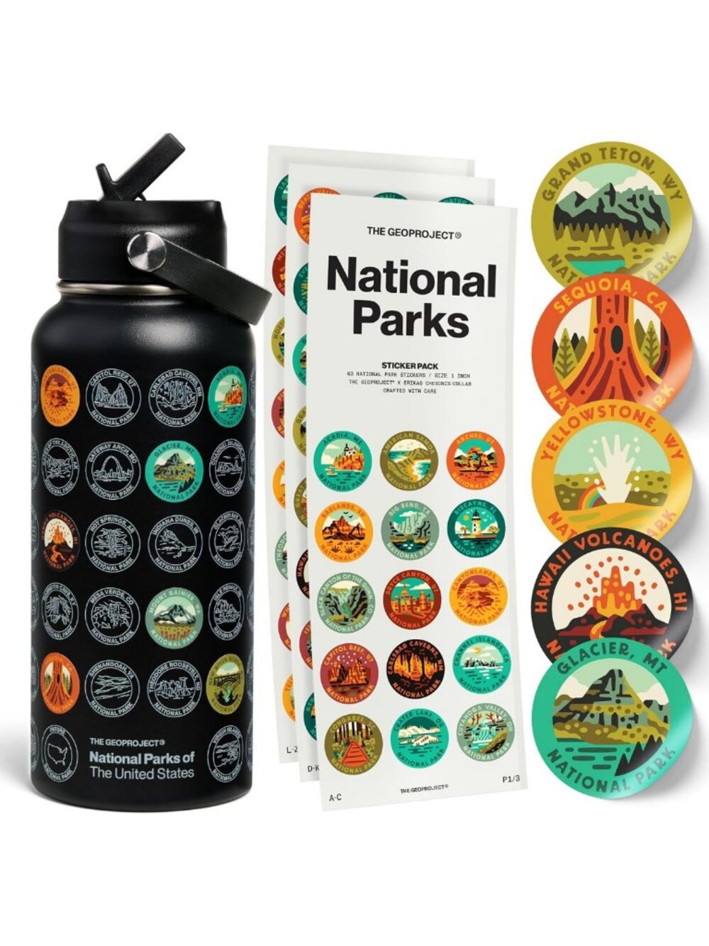 32oz Black National Parks Water Bottle - Eco-Friendly, Durable, Travel Essential